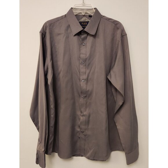 Flex Luxury Collection Flip Cuff Shirt Long Sleeve Button Up Gray Mens XL EUC - Picture 1 of 10